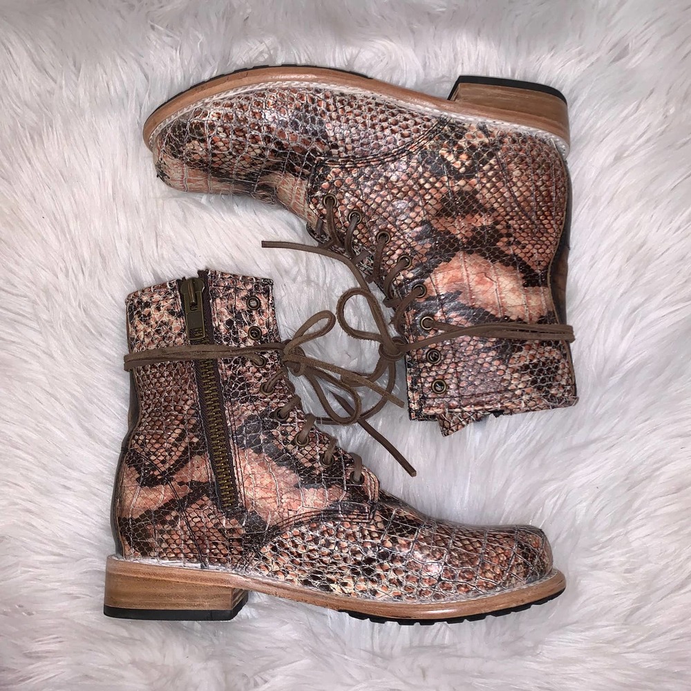 RARE Freebird Manchester Leather Combat Boots, Pink Snake - Picture 7 of 11